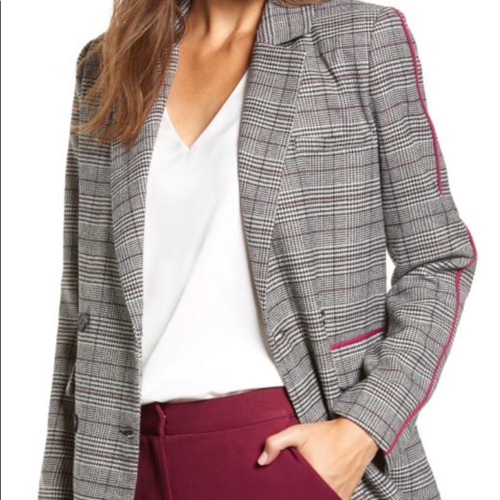 Chriselle Lim Bianca Piped Houndstooth Blazer